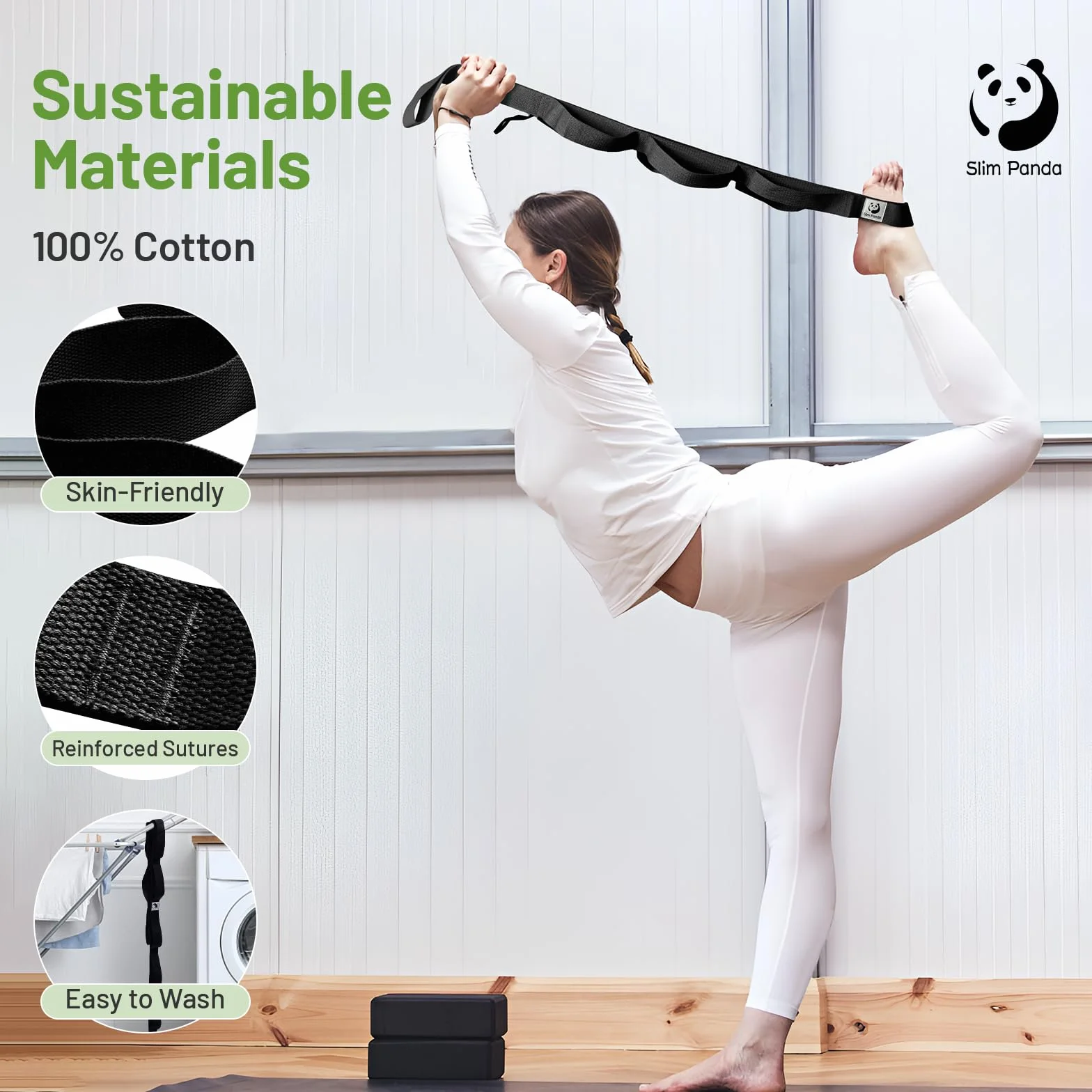 Slim Panda Cinghia Yoga Stretching, Cintura Yoga con 10 Loop per l'Allungamento e Stretching, Ceinture Elastiche Fitness Ideale per Yoga, Balletto, Pilates Fisioterapia